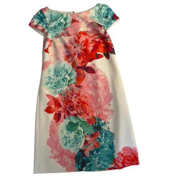 Eliza‎ J White Multicolor Floral Short Sleeves Knee Length Dress Size 10 - Picture 1 of 6
